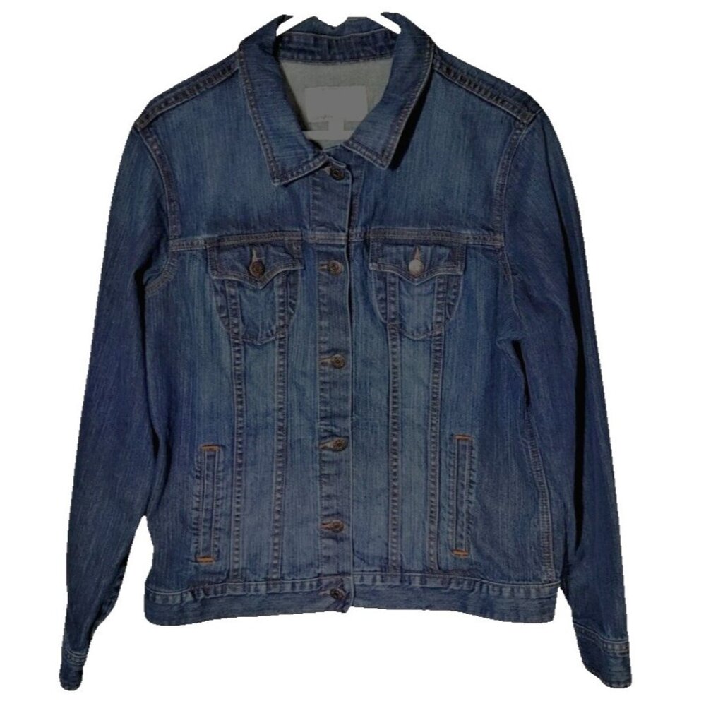 Old‎ Navy Womans Jean Jacket XXL Blue Denim 4 Pockets Button Up Long Sleeve